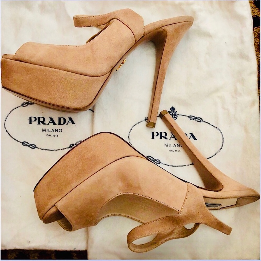 Prada Sexy Open Toe brown Suede High Heels Size 39